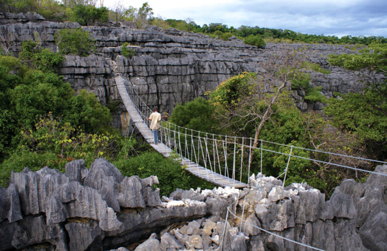 A rope bridge at Ankarana National Park