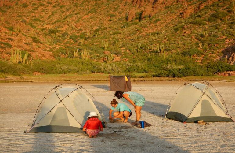 setting up tents on the beaches